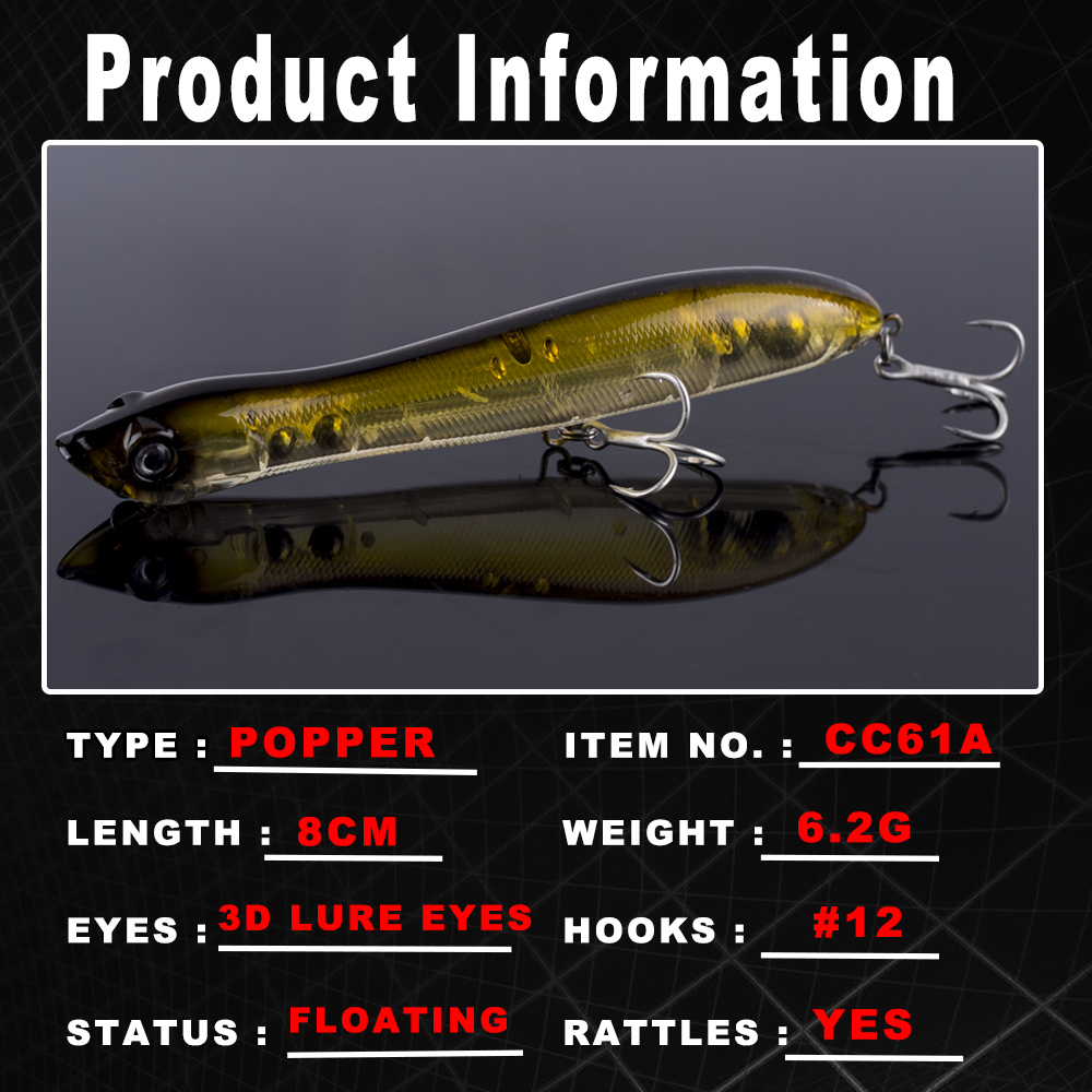 AYWFISH 8CM 6.2G Baby Popper F - مراجعة Fishing Lure Popper وسعره